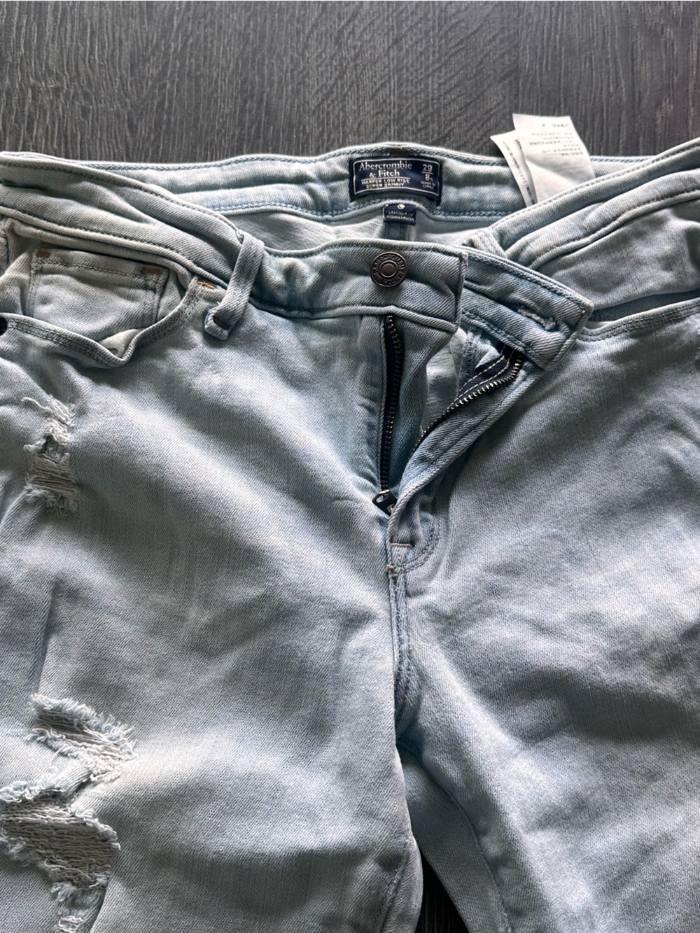 Abercrombie & Fitch Pale Blue Slim Straight Jeans with Distressed Accents